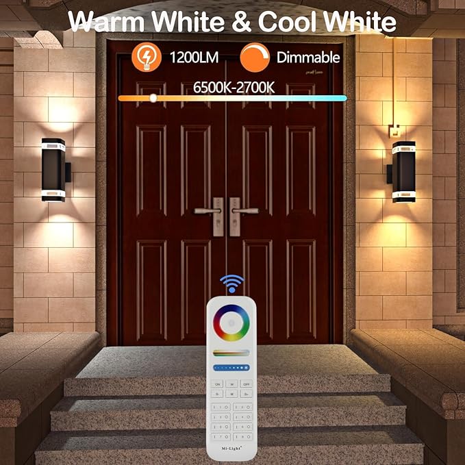 wowlite Smart Up and Down Lights Outdoor 2 Pack, RGBCW Exterior Lighting Fixtures WiFi App Control 2700K-6500K Ambience Wall Sconce Light Color Changing, Black Exterior Lights for House Porch Patio