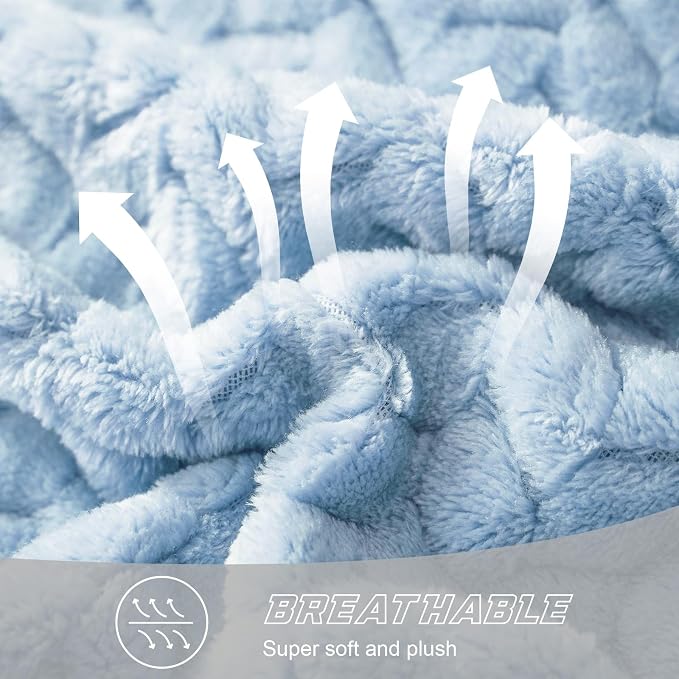 Exclusivo Mezcla Soft Fleece Bed Blanket Queen Size, 90”x90”, Light Blue | Cozy Fluffy Lightweight Blankets for Summer, Decorative Plush Flannel Throws for Living room, Bedroom with Leaves Pattern