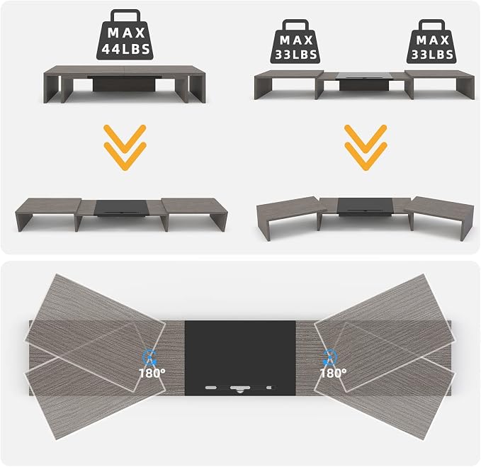 WESTREE Triple Dual Monitor Stand Riser, 56" Extra Long Monitor Stand for 1~2~3 Monitors, Monitor Stand with Length and Angle Adjustable, 3 Shelf Desktop Organizer Riser for Monitor Computer Laptop