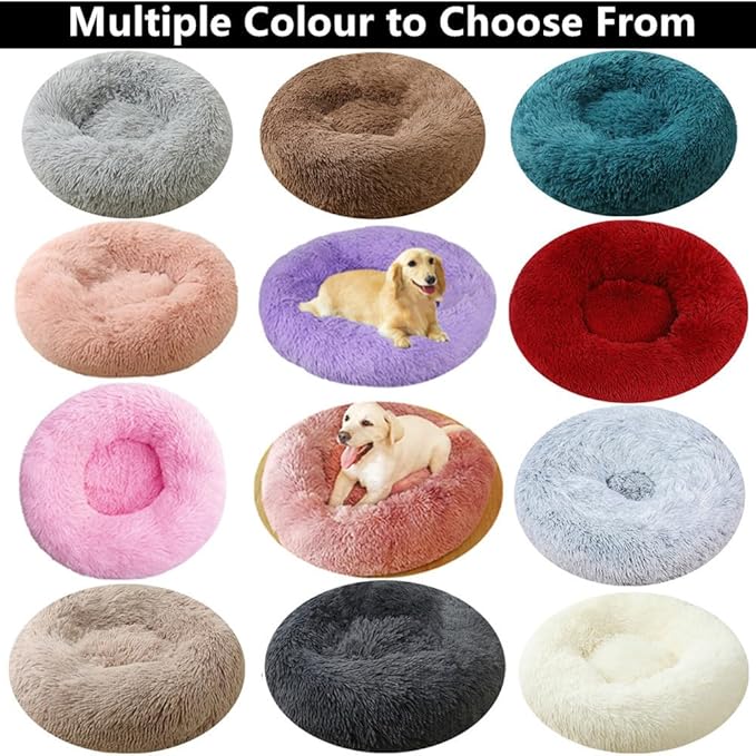 Dog Bed & Cat Bed for Small Medium Dogs, 27 Inch Calming Dogs Bed Anti-Anxiety Machine Washable Fluffy Luxury Anti-Slip Waterproof Pet Puppy Round Bed (Light Grey)