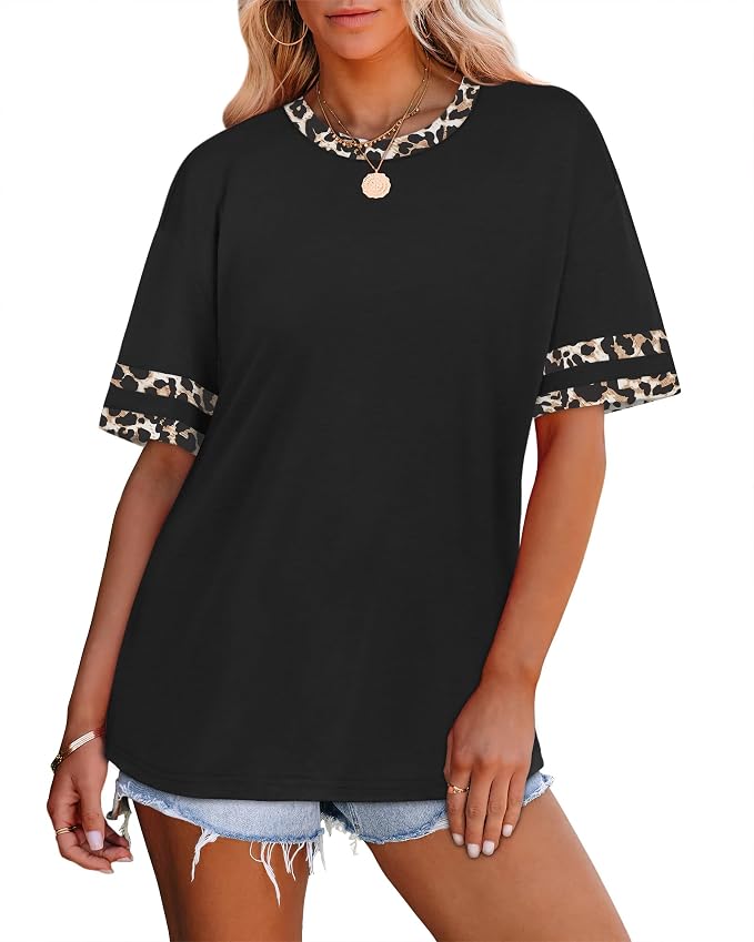 WIHOLL Womens T Shirts Loose Fit Short Sleeve Tees Crew Neck Color Block Summer Tops 2026 Fashion