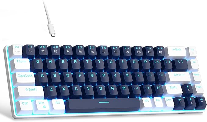 MageGee Portable 60% Mechanical Gaming Keyboard, MK-Box LED Backlit Compact 68 Keys Mini Wired Office Keyboard with Blue Switch for Windows Laptop PC Mac - Blue/White