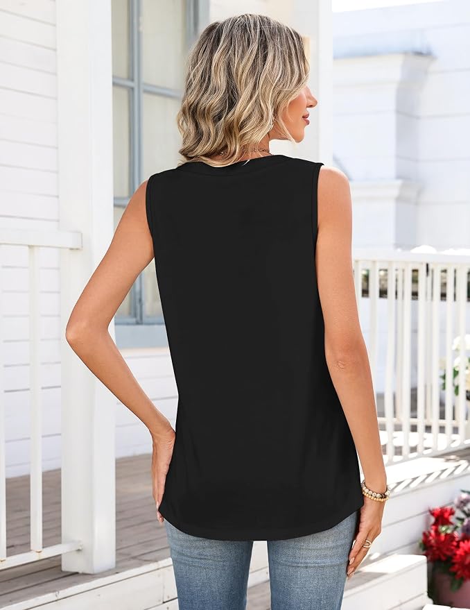 Zeagoo Tank Tops for Women 2026 Summer Top Henley Shirts Dressy Casual Loose Fit V-Neck Button Down Sleeveless Tshirt Blouse