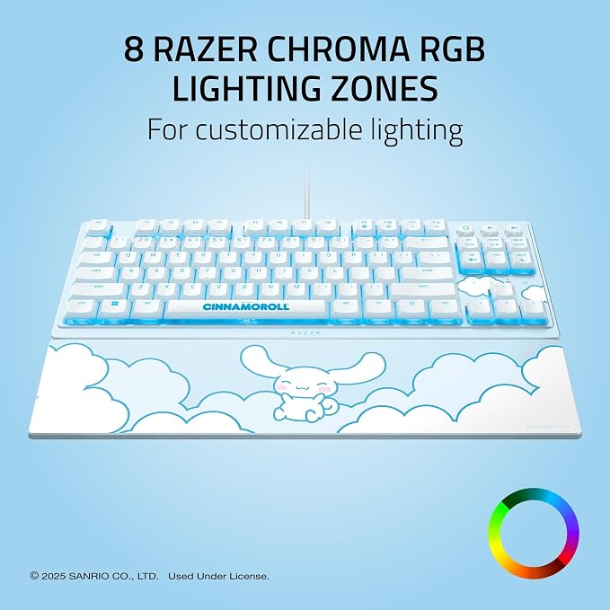 Razer Ornata V3 TKL Gaming Keyboard, Low-Profile Keys, Cinnamoroll Edition | Mecha-Membrane Switches, UV-Coated Keycaps, Backlit Media Keys, 8-Zone RGB Lighting, Magnetic Wrist Wrest