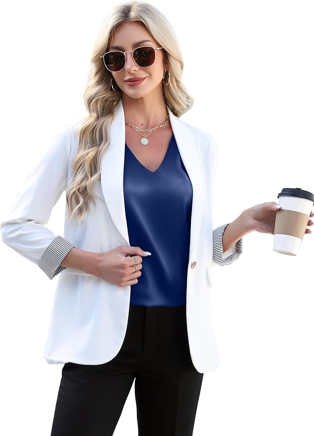 WIHOLL Womens Satin Summer Tops Cap Short Sleeve Blouses V Neck Shirts Business Casual Outfits Fashion Clothing 2026