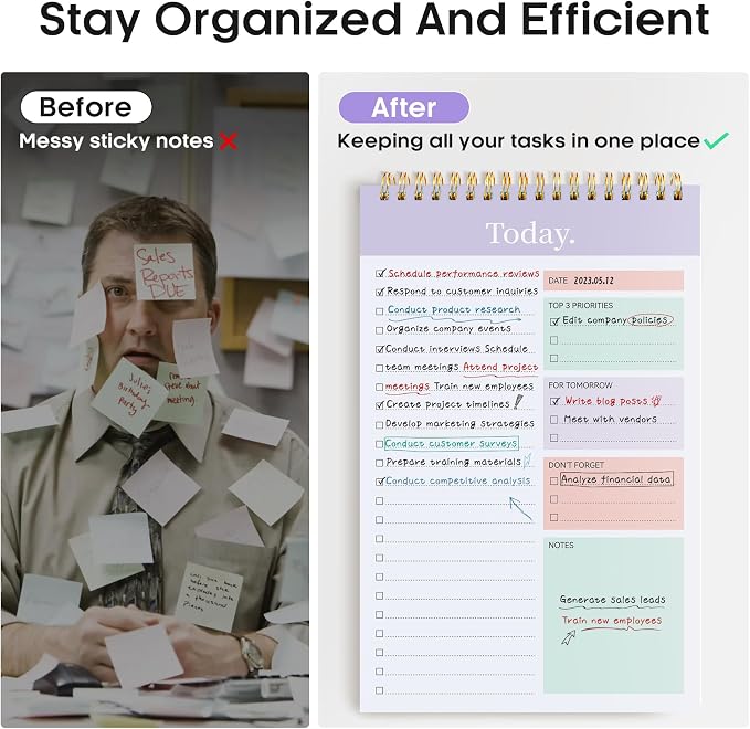 Taja To Do List Notepad, Undated Daily Planner for Work and Goal Setting | Violet Dream, 52 Sheets, 9.8" x 6.5" , for Office, Home and school, Daily Task Planning, Notes and Everyday Organization
