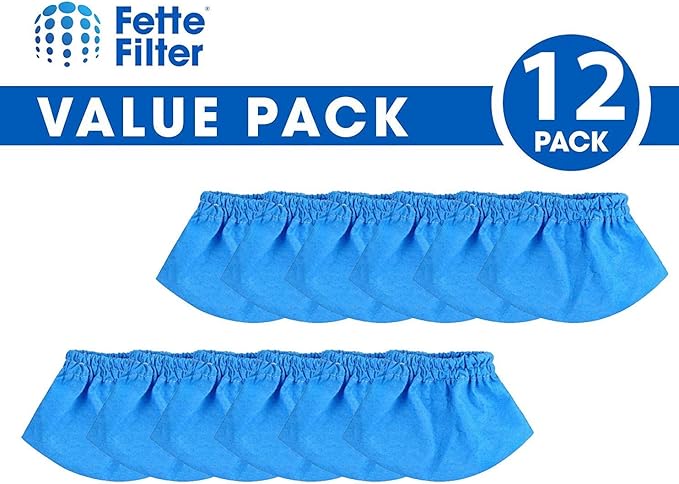 Fette Filter -12 Premium VRC2 Cloth Filter Compatible with Vacmaster 1.5 to 3.2 Gallon Wet/Dry Vacuums. Washable and Reusable Value Pack of 12 Premium Bags