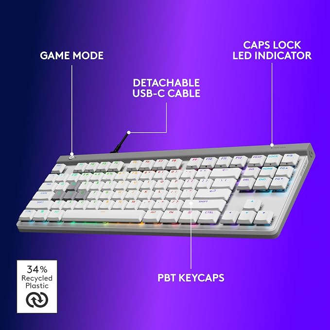 Logitech G515 TKL Rapid Wired Gaming Keyboard (Hall-Effect) - White | Fully customizable PC gaming, analog low-profile switches, ultra-slim design, for USB-A port