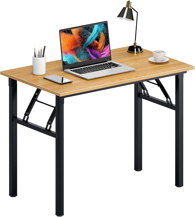 Need Office Computer Desk - 47.2L Sturdy and Heavy Duty Folding Laptop Table,Writing Table/Home Office Desk/Sewing Table,No Assembly Required (Teak Color) AC5BB12060 | Black Frame Writing Gaming Work Table/Foldable Home Office Desk/Sewing Table, No Ass...