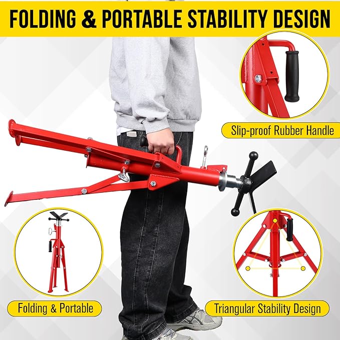V Head Pipe Jack Stand, Heavy Duty Pipe Stand, 2500LB Jack Stands Carbon Steel with Portable Folding Legs 28-52 Inch Height Adjustable 1/8"-12" Capacity