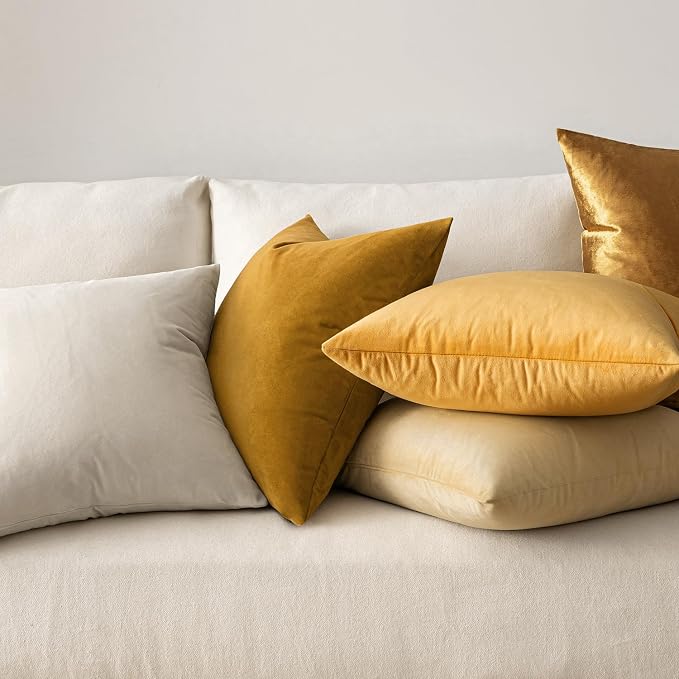 MIULEE Velvet Throw Pillow Covers 20x20 Inch Pack of 2 Mustard Yellow | Soft Solid Decorative Pillow Covers, Modern Luxury Home Decor, for Couch Chair Sofa Bedroom Livingroom