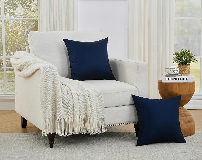 Longhui bedding Navy Throw Pillow Inserts 20x20 Set of 2, 100% Cotton Cover with Polyester Fill, 2-in-1 Use as Stuffers or Standalone Decor for Couch, Bed, Living Room, Outdoor