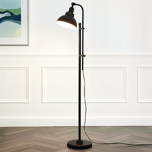 Brightech Dylan Industrial Floor Lamp for Living Rooms & Offices, Bright LED Light – Charming Farmhouse Standing Lamp, Adjustable Head Reading for Bedroom, Stunning Living Room Decor