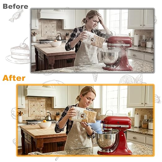 Flour Funnel for Kitchen Aid Mixer with Spatula & Brush Set - Silicone Collapsible Stand Mixer Attachment Compatible with KitchenAid 4.5-5 QT Tilt-Head (KSM150), Mess Free Dishwasher Safe (White)