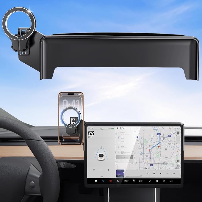 Magnetic Car Mount for Tesla Model Y 2020 2021 2022 2023 2024 & Model 3 2017 2018 2019 2020-2023: 360�� Adjustable Car Touch Screen Phone Holder Made for Model 3/Y, for Magsafe iPhone Accessories
