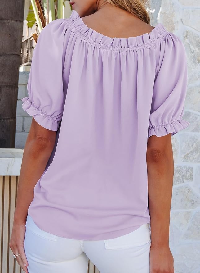 EVALESS Womens Tops Off The Shoulder Blouses for Women Dressy Casual Cute Puff Sleeve T Shirts Fashion 2026