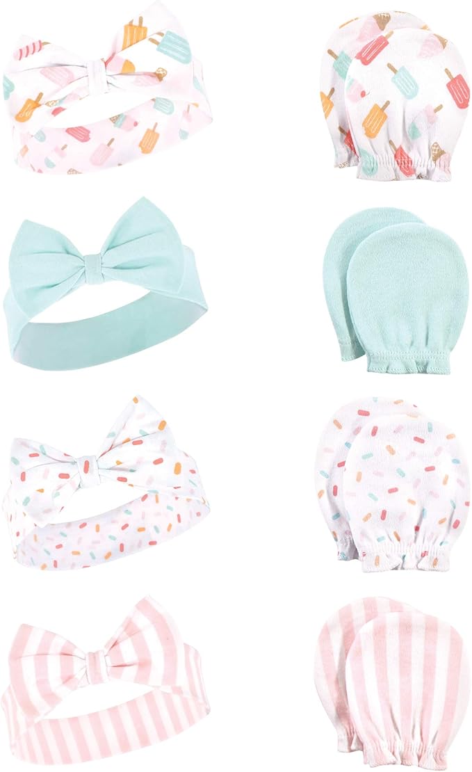 Hudson Baby baby-girls Cotton Headband and Scratch Mitten Set