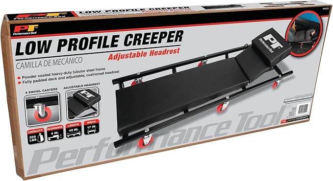 Performance Tool W85005 40-Inch 6-Caster Rolling Shop Creeper with Adjustable Cushioned Headrest