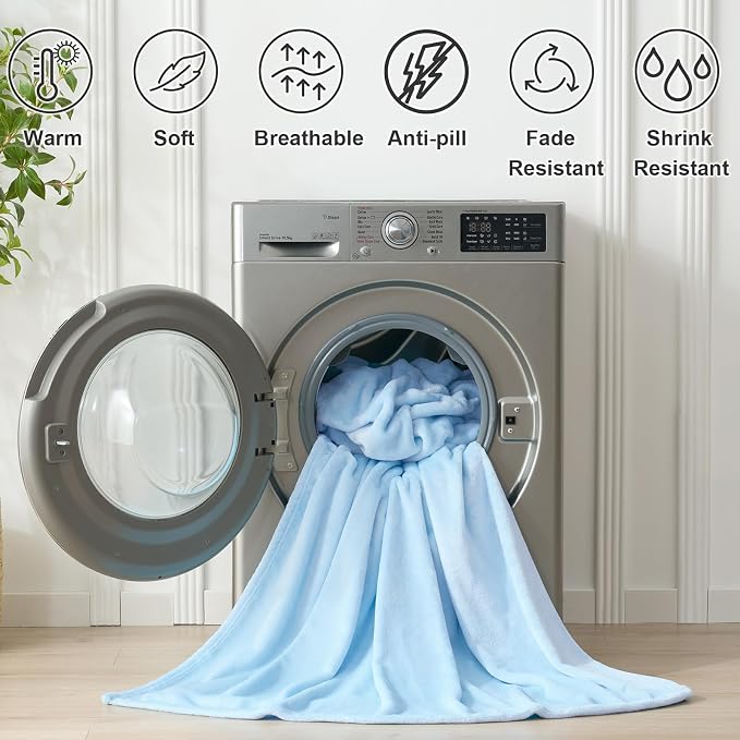 Hansleep Queen Light Blue Fleece Blanket, Soft Flannel Bed Blanket | Fuzzy Cozy Blanket 90x90 Inches, Multi-use for Bed, Sofa, Couch, Travel, Camping, All Season Warm Lightweight Cover
