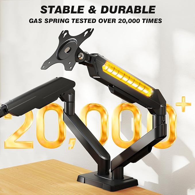 5Rcom Dual Monitor Stand for 17-34 Inch Computer Screens | Gas Spring Full Motion Dual Arms, Each Holds 22lbs, Fits 75/100mm VESA Mount
