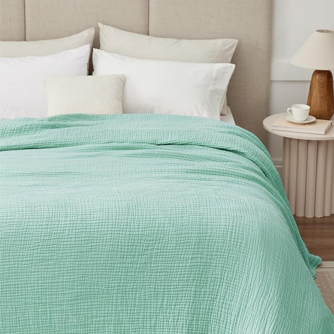 100% Cotton Muslin Blanket Queen 90" x 90", Breathable and Lightweight Cotton Throw Blankets for Bed, Soft Cooling Summer Gauze Blanket for Adults All Season, Mint