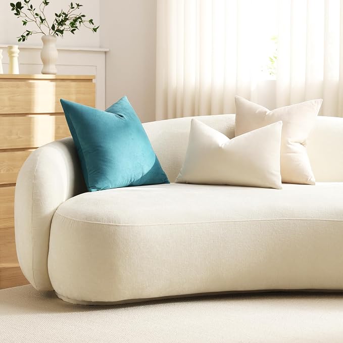 Euro Sham Covers 24x24 Beige: Pack of 2 Cozy Soft Velvet Square Modern Luxury Decorative Throw Pillow Cases for Sofa Couch Living Room Bed Home Decor