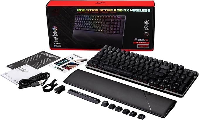 ASUS ROG Strix Scope II 96 RX Wireless Optical Gaming Keyboard – 96% Full-Size, Tri-Mode Connectivity, Pre-lubed ROG RX Red Linear Switches PBT Keycaps, RGB, PC/Mac Support - Black