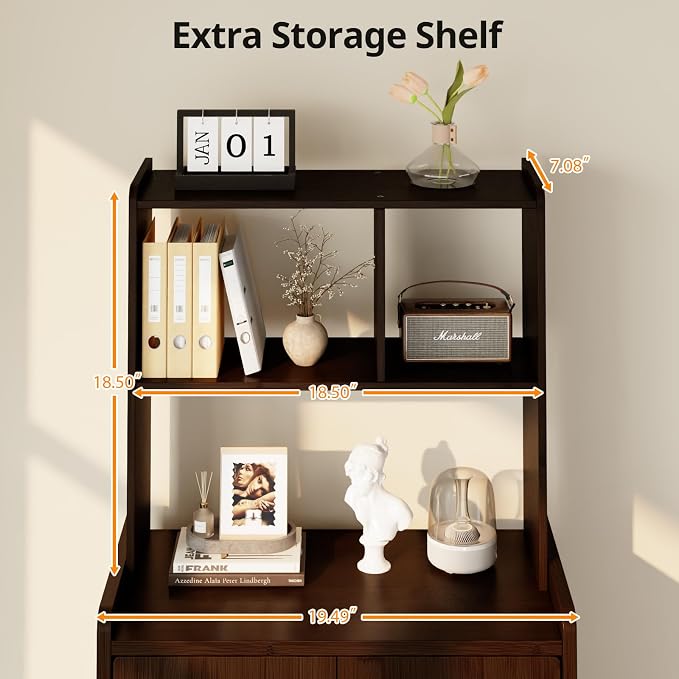 Bamboo Folding Desk with Bookshelf, Foldable Desk for Small Spaces, Brown | Space-Saving Computer Desk with Storage, Compact Size, Writing Study Table for Home Office, Bedroom, Dorm, Apartment