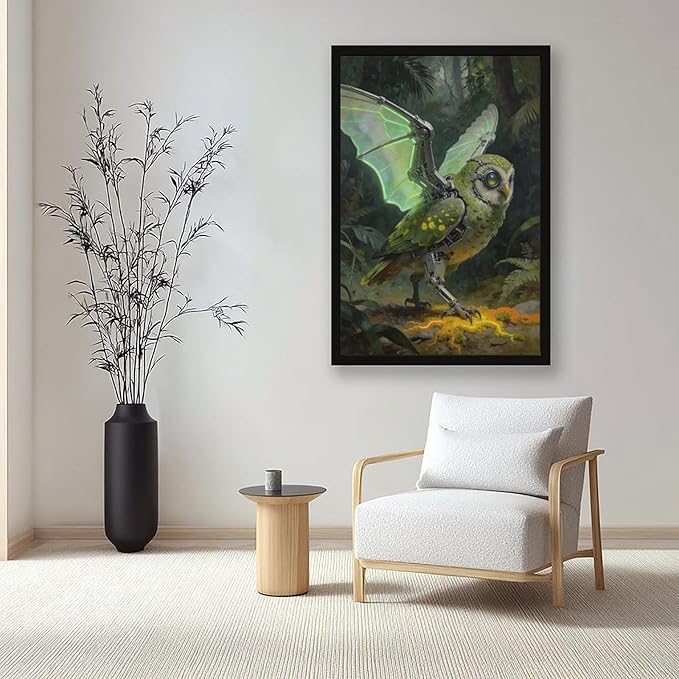 Framed Cyber Fantasy Wall Art for Living Room And Home Office Modern Sci Fi Nature Inspired Decor 24x36in