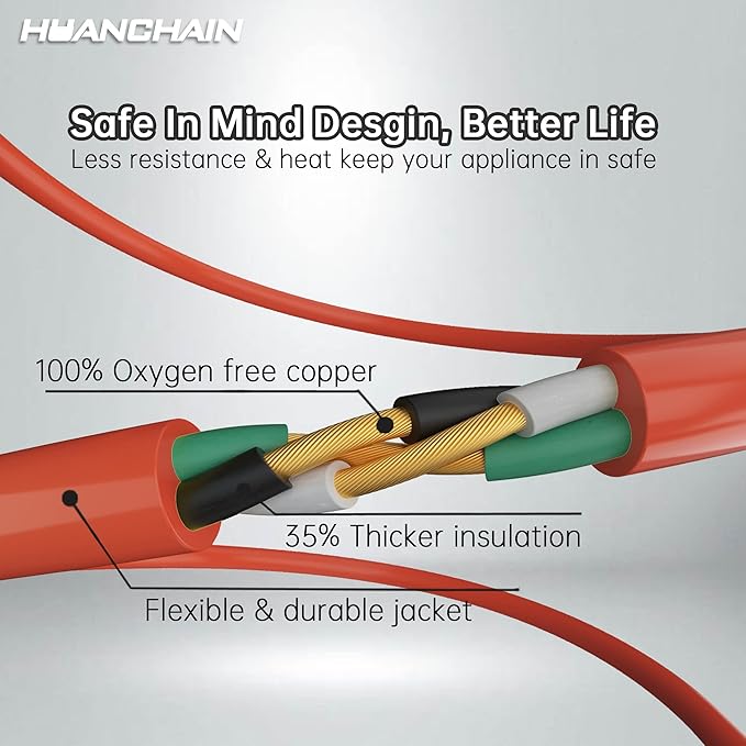HUANCHAIN Indoor Outdoor Extension Cord 50 ft Waterproof, 16/3 Gauge Flexible Resistant Appliance Extension Cord Outside, 13A 1625W 16AWG SJTW, 3 Prong Electric Cable Orange, ETL