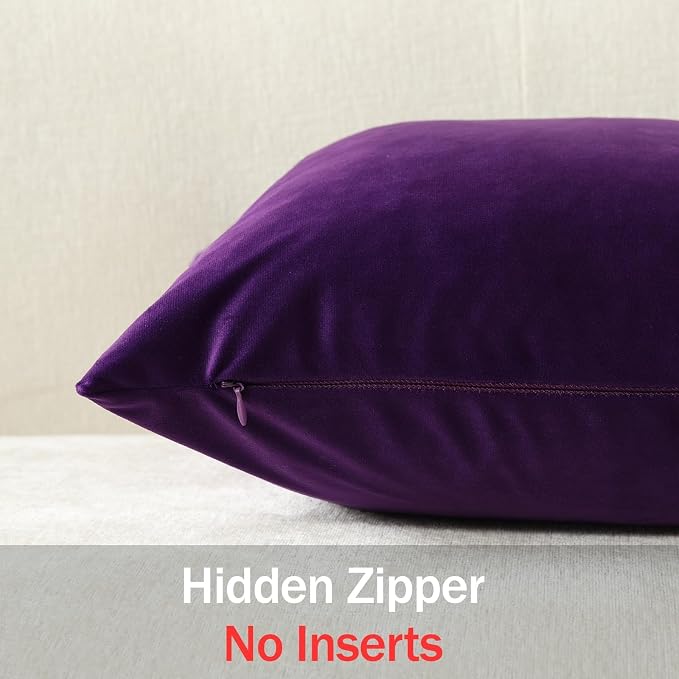 Lumbar Pillow Covers 12x20 Purple: Pack of 2 Cozy Soft Velvet Rectangular Modern Luxury Decorative Throw Pillow Cases for Sofa Couch Living Room Bed Home Decor