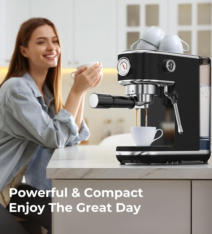 atatix 20 Bar Espresso Machine with Milk Frother, Compact Espresso Maker | Black Stainless Steel Coffee Machine,with Precise Temp Contro, 44oz Removable Water Tank for Latte, Cappuccino
