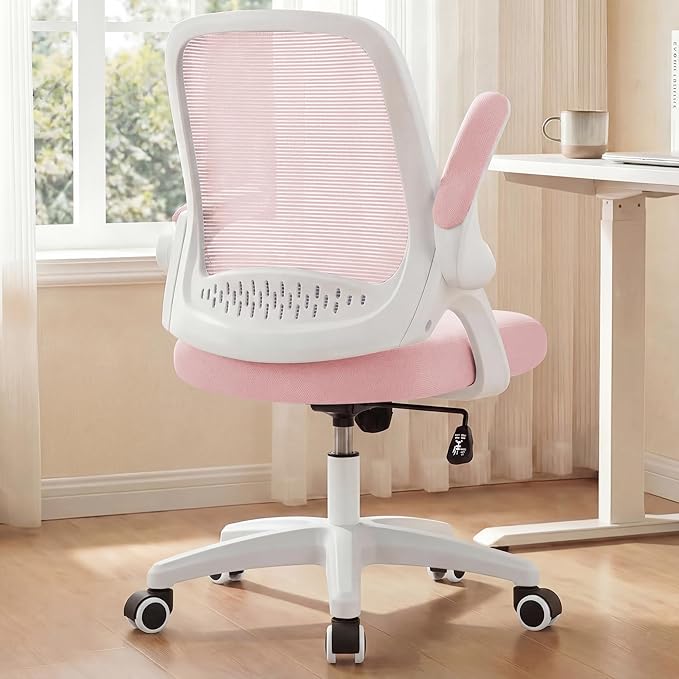 NEO CHAIR Office Desk Gaming Ergonomic Computer Chair with Lumbar Back Support Adjustable Height Swivel Rolling Wheels Flip-up Arms Mesh Chair for Home Vanity (Pink) | Lumbar Support, Height Adjustment, 360° Swivel and Rolling Base, Space-Saving Design...