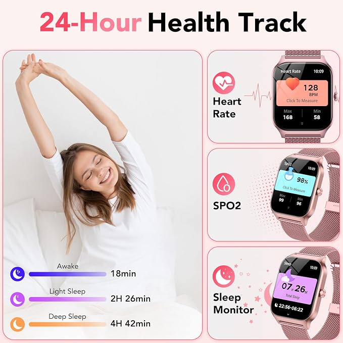 Smart Watch for Women, Answer/Make Call/AI Voice,1.85" HD Smartwatch for iPhone/Samsung/Android, 120+ Sport Modes Fitness Tracker with Heart Rate/Sleep Monitor,IP68 Waterproof (2 Bands)