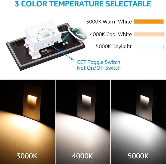 LEONLITE 3CCT 120V LED Step Lights, 3.5W 110LM 5%-100% Dimmable Indoor Outdoor Waterproof Vertical Stair Light, 3000K/4000K/5000K Selectable, CRI90, ETL, Aluminum, Oil Rubbed Bronze, Pack of 3
