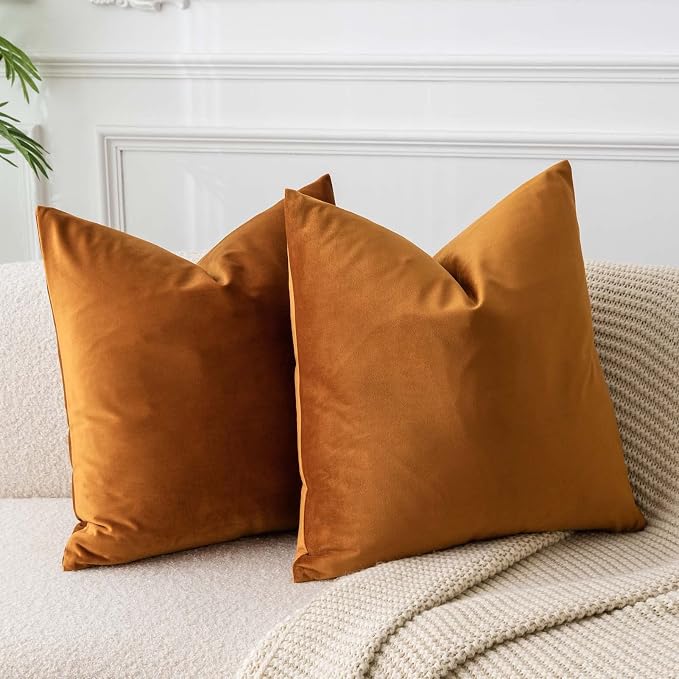 28x28 Pillow Covers Decorative Velvet Throw Pillow Covers Set of 2,Rust | JUSPURBET Luxury Euro Cushion Covers with Invisible Zipper for Modern Couch Sofa Bed Living Room Bedroom Home Decor Halloween