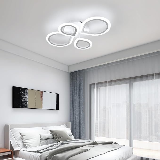 DELIPOP Modern LED Ceiling Light, 6500K Flush Mount Ceiling Light, 4 Rings Ceiling Light Fixture for Living Room Bedroom Kitchen