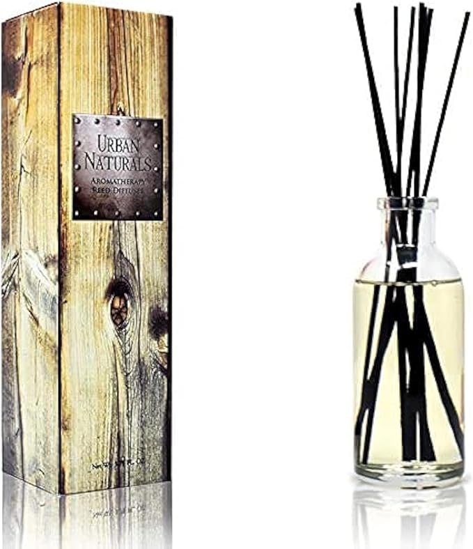 Urban Naturals Black Teakwood Reed Diffuser Scent Sticks Gift Set | Mahogany & Black Teakwood blend with Lavender, Geranium & Oak Wood | Scented Oil for Mid to Large Size Rooms. Vegan. Made in the USA