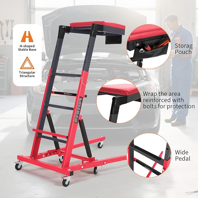 Top Automotive Creeper,Engine Topside Creeper with Adjustable Height 49.21 in to 68.89 in, 400 LBS Capacity High Topside Creeper,6 Swivel Caster Wheels, Heavy Duty Foldable Garage Creepers for Auto