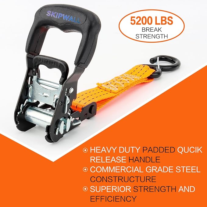 Jet Ski Ratchet Strap,3 Point Tie Down Strap 1.5 Inches x 10 Feet, Super Sturdy Tie Downs for Jet skis, Seadoo, Waverunner,PWC,3000 lbs Break Strength,S Hooks with Safety Clip