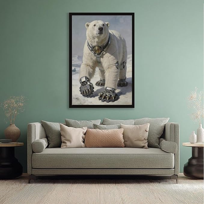 Framed Futuristic Fantasy Wall Art for Living Room TV Wall Modern Tech Style Home Decor 16x24in
