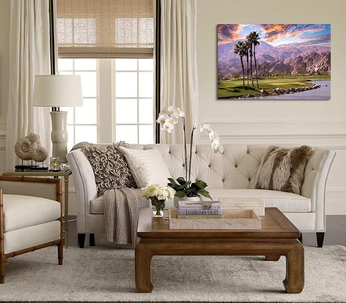 Golf Course at Sunset in Palm Wall Art Prints USA California Picture Canvas Wall Decor for Home Living Room Bedroom Bathroom Framed Artwork Ready to Hang(24''H x 36''W)