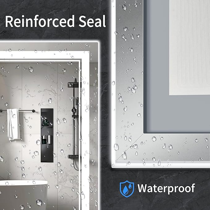 50"x30" LED Bathroom Mirror with Anti-Fog, Stepless Dimmable Lights, 3 Color Modes, Shatter-Proof Tempered Glass,Waterproof Design