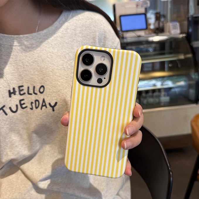 for iPhone 13 Pro Max Case Striped Cute Aesthetics Phone Case Trendy Protective Shockproof Cover for iPhone 13 Pro Max Yellow White