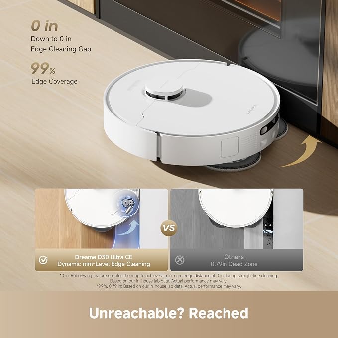 dreame D30 Ultra CE Robot Vacuum and Mop, 25,000Pa Powerful Suction | 0.41in Mop Lifting, Multifunctional Base Station, Auto Dust Emptying & Mop Self-Cleaning, Smart Obstacle Avoidance, White