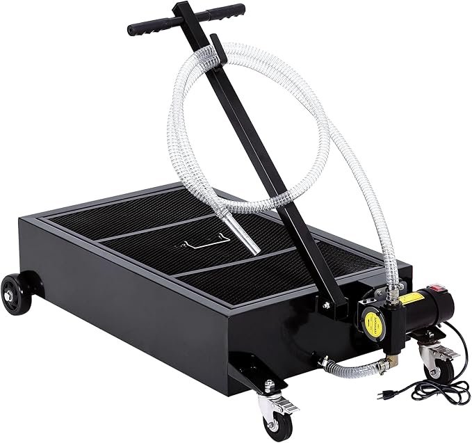 GarveeTech Low Profile Oil Drain Pan 110V, 20-Gallon Metal Oil Change Pan Cart with 180W Electric Pump, 8FT Hose & Folding Handle for Cars, SUVs, Trucks, Buses, RVs, Black