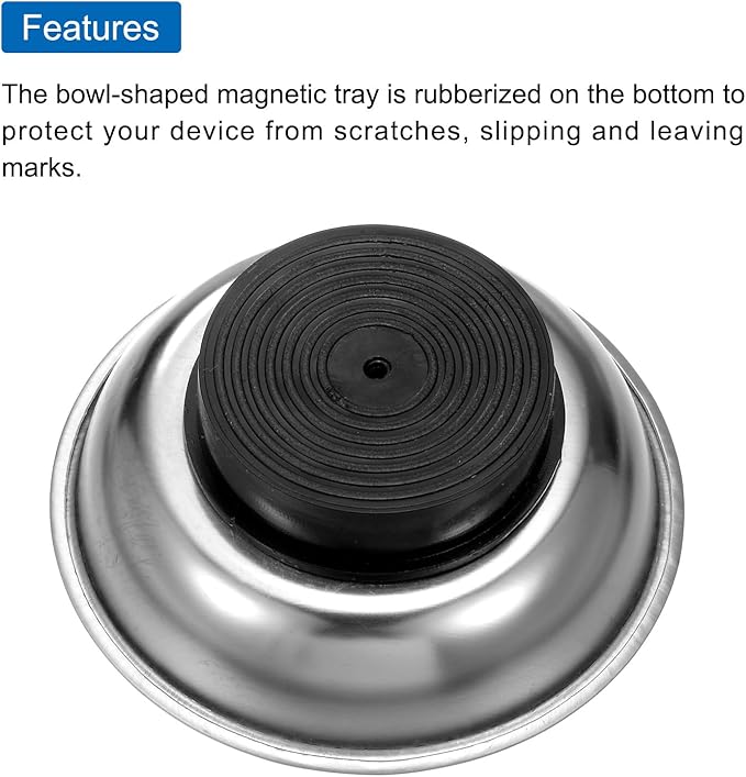 HARFINGTON 5pcs Round Magnetic Tray 3" x 1" Stainless Steel Magnet Tool Tray Parts Holder for Socket Screw Nuts Bolts Pin Washers Metal Parts