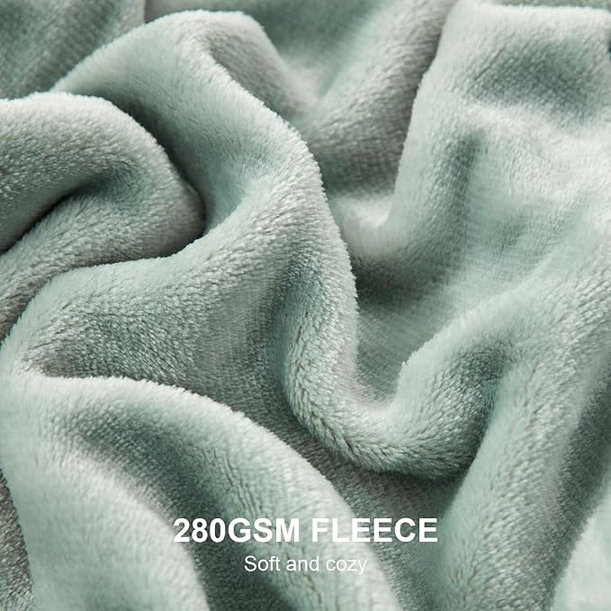 Hansleep Queen Grey Green Fleece Blanket, Soft Flannel Bed Blanket | Fuzzy Cozy Blanket 90x90 Inches, Multi-use for Bed, Sofa, Couch, Travel, Camping, All Season Warm Lightweight Cover