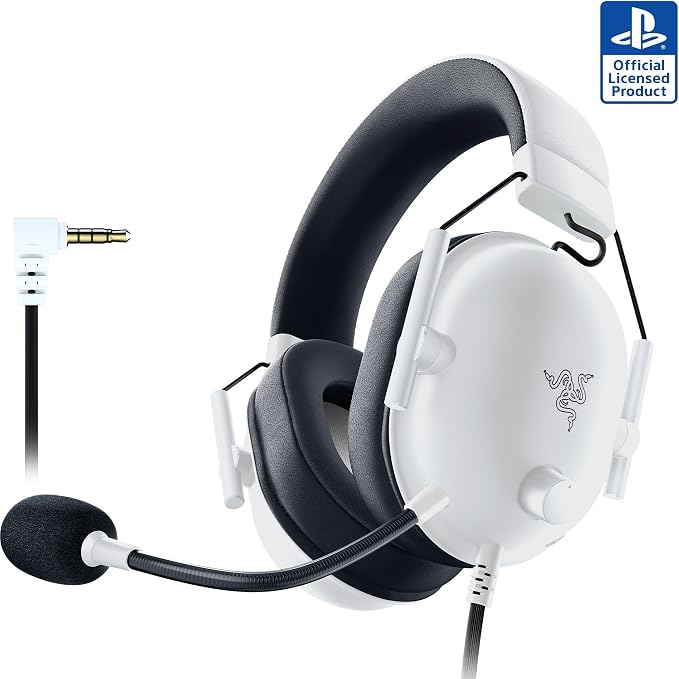 Razer BlackShark V2 X Wired PlayStation Gaming Headset, White | 50mm Drivers, Cardioid Mic, Lightweight, Comfortable Noise Isolating Earcups, For PS5, Xbox Series X, PC, Switch, 3.5 mm Jack