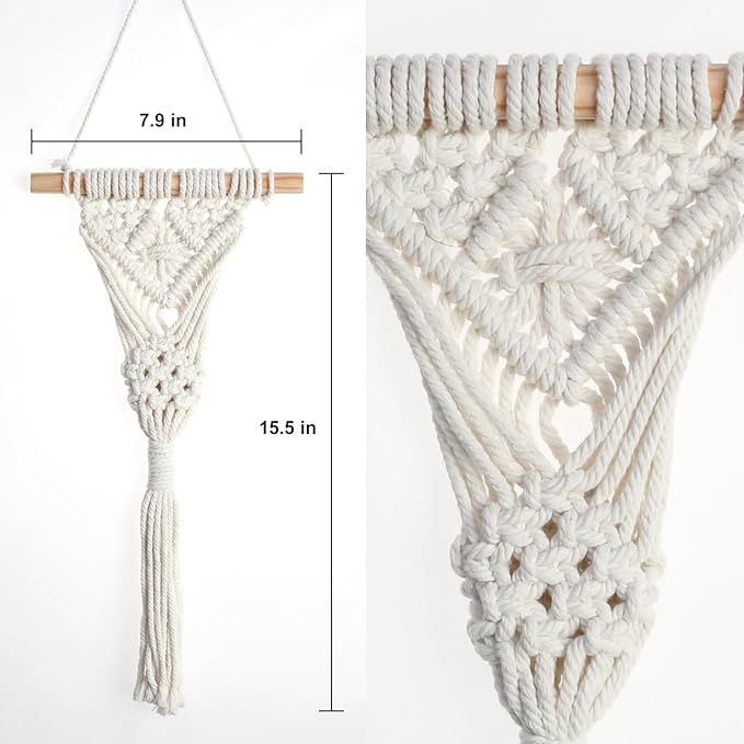 Macrame Wall Hanging Plant Holder with Artificial Succulent, Natural Cotton with Wood Dowel, Boho Wall Decor, Hanging Plants Set of 2 (Succulent 2pcs)